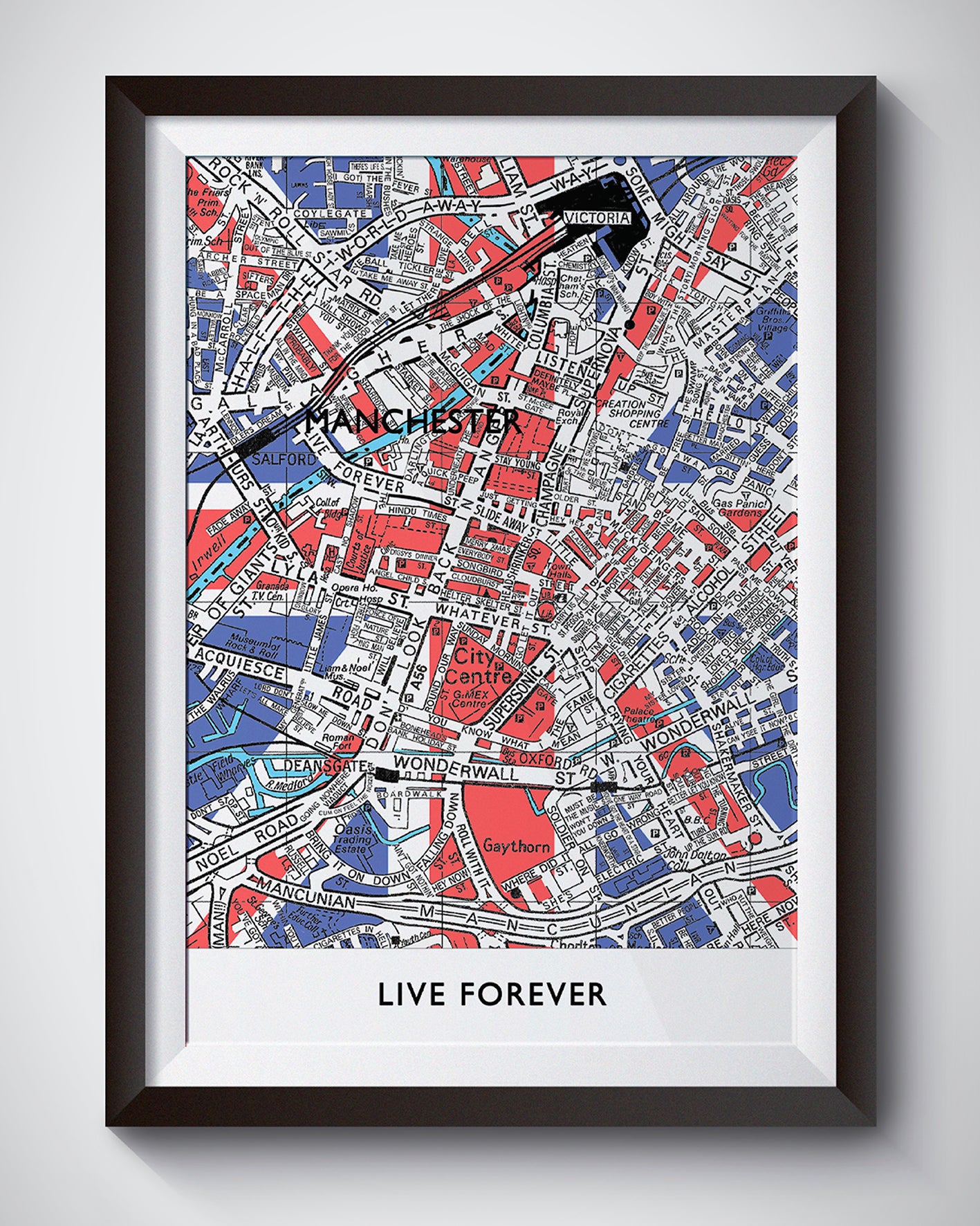 OASIS 'LIVE FOREVER' UNION JACK MANCHESTER MAP
