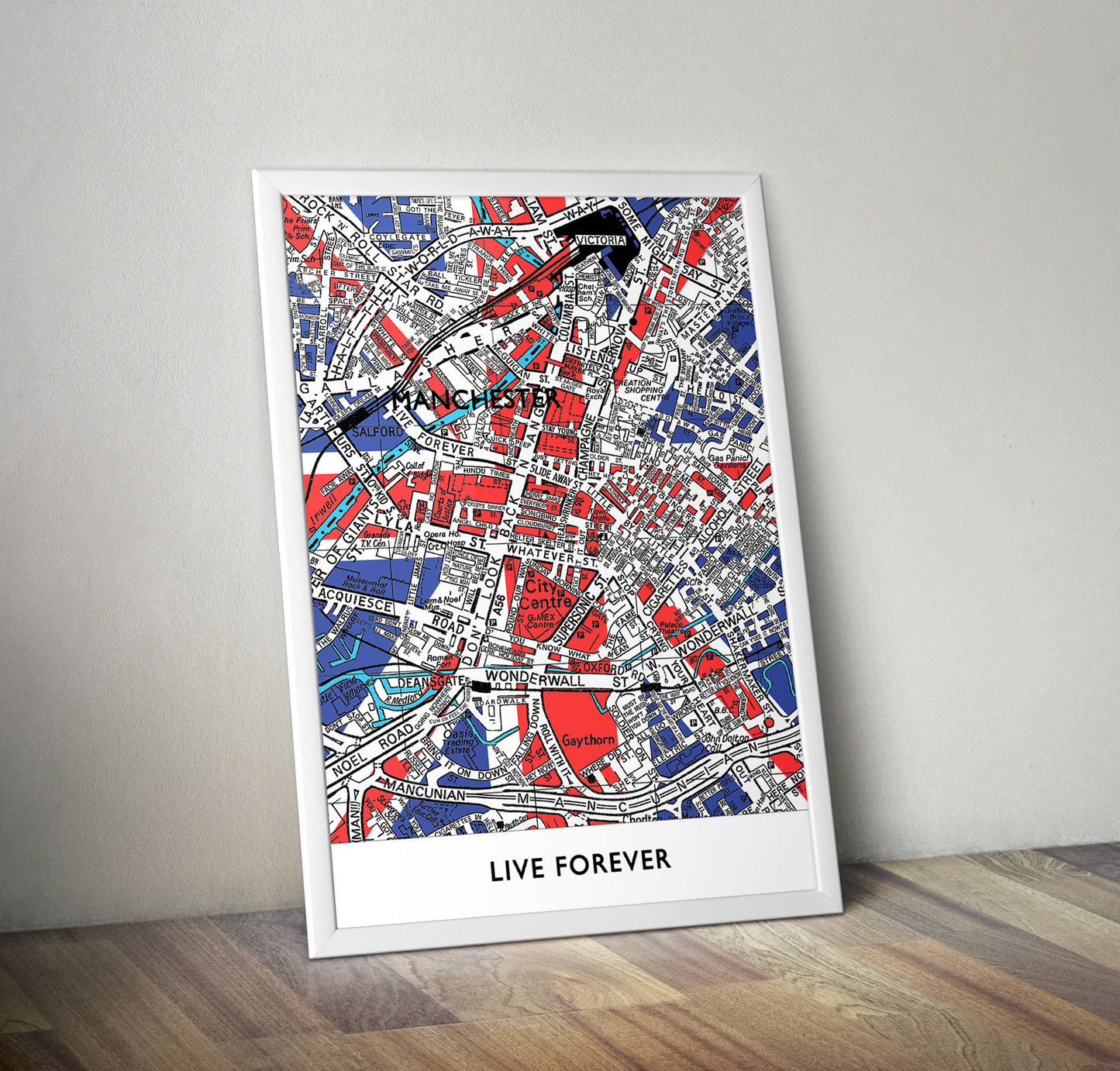 OASIS 'LIVE FOREVER' UNION JACK MANCHESTER MAP